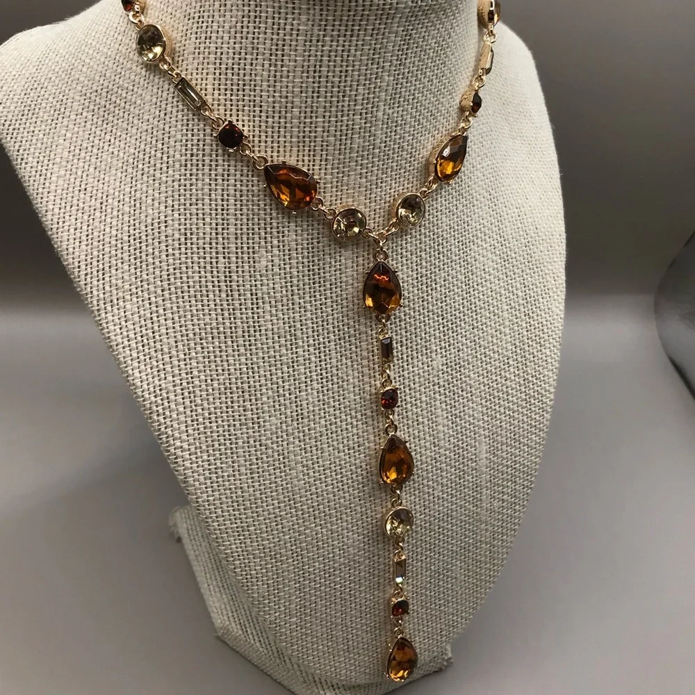 The Limited Gold-Tone and Amber Colored Gems “Y” Necklace - Picture 3 of 10